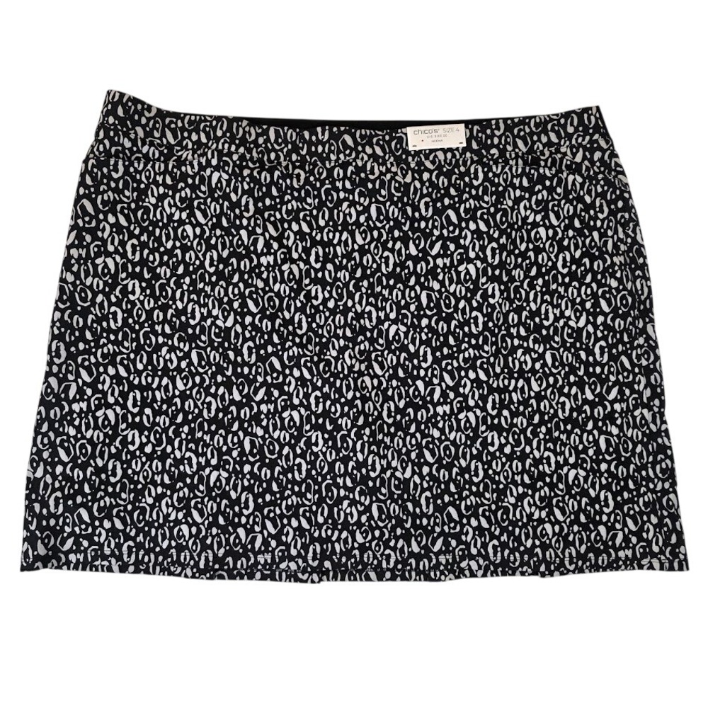 Chico's Size 4/20W Zenergy‎ Neema Ani Skort Black White Animal Print Pleated NEW